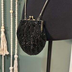Vintage Black Beaded Evening Bag Mint Condition Small